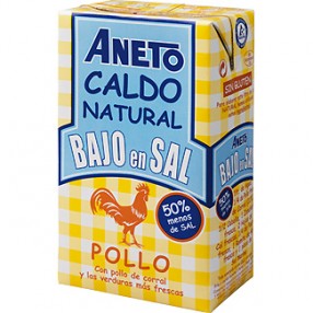 ANETO caldo natural de pollo bajo en sal envase 1 L